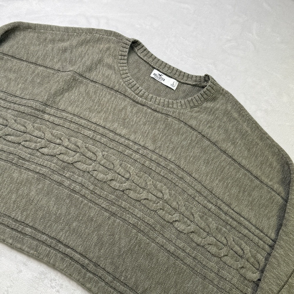 Hollister Cable Knit Sweater Olive Green Large Y2K Cropped Boxy‎